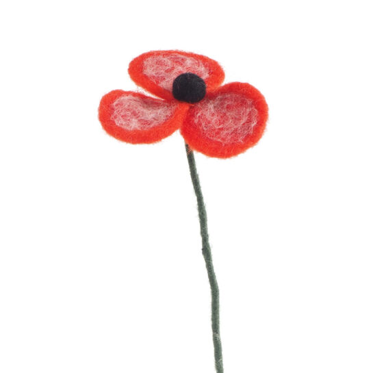 Fleur en laine coquelicot