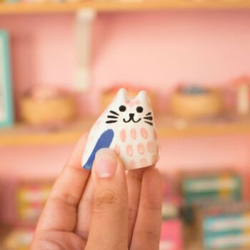 Céramique petit chat rose et bleu