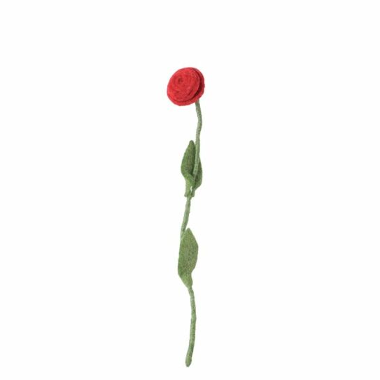 Fleur en laine Rose Rouge