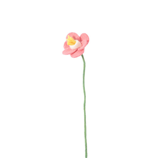 Fleur en laine Jonquille Rose